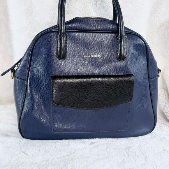 Vera Bradley Bowled Over convertible satchel navy blue black leather - Picture 4 of 10